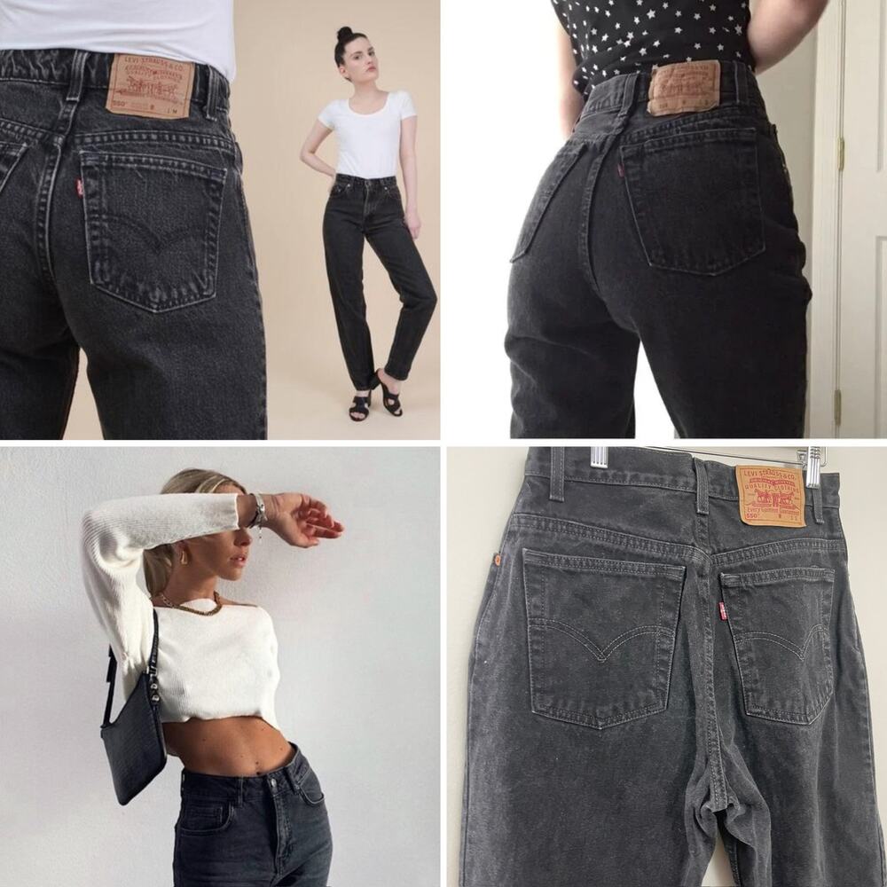 Vintage Levi's Red Tab Retro Washed Black 550 Relaxed Tapered Fit Mom Jean S. 26